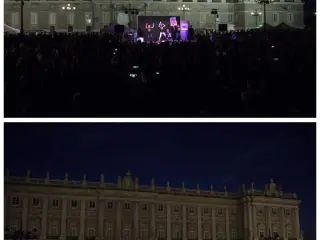 Dos im&aacute;genes del Palacio Real en la Hora del Planeta.