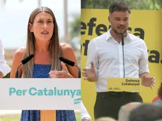Los cabezas de lista de Junts y ERC, M&iacute;riam Nogueras y Gabriel Rufi&aacute;n.