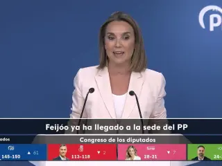 Cuca Gamarra realiza unas primeras valoraciones del PP tras el cierre de colegios.