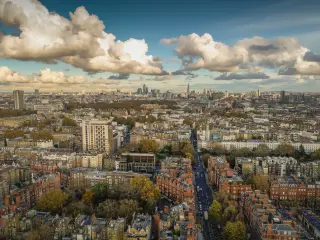 Vista &aacute;erea de Londres, la ciudad m&aacute;s sostenible del planeta, desde el barrio de Knightsbridge.