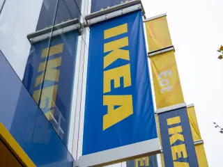 IKEA and Eat banners hang from the facade of the city-format IKEA store at 945 Market Street, San Francisco, California, August 20, 2026. (Photo by Smith Collection/Gado/Getty Images)