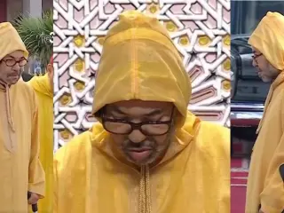 Tres imágenes del rey de Marruecos, Mohamed VI, este viernes.