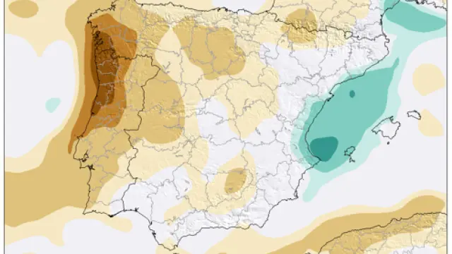Previsión del aumento de la precipitación media mensual para noviembre de 2025.