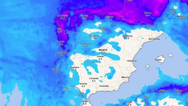 Mapa de precipitaciones acumuladas para este viernes.