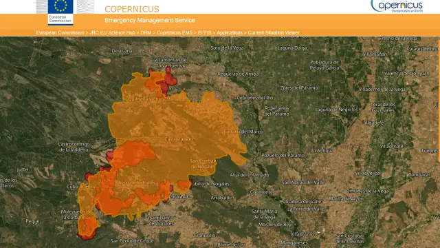 Superficie afectada en el incendio de  Molezuelas/Castrocalbón