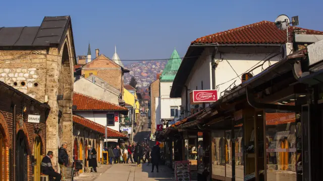 SARAJEVO, BOSNIA-ERZEGOVINA - FEBRUARY, 16: View of the Bascarsija historic district in Sarajevo - Bosnia and Herzegovina on February 16, 2018