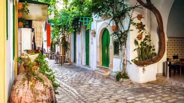 One of beautiful streets of medina in Mahdia. Tunisia.