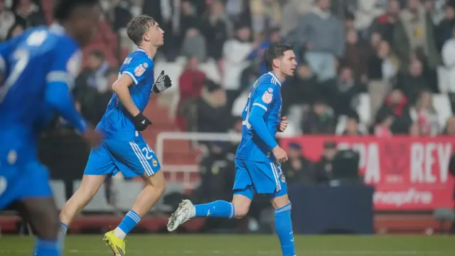 Franco Mastantuono celebra su gol al Albacete en Copa del Rey.