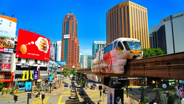 Monorail at Jalan Bukit Bintang and Jalan Sultan Ismail, Kuala Lumpur, Malaysia.