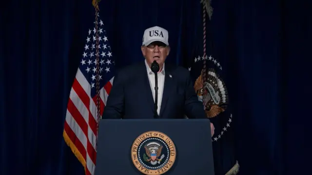 El presidente de EE UU, Donald Trump, durante su mensaje tras el ataque de EE UU e Israel a Irán.
