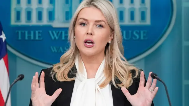 White House press secretary Karoline Leavitt speaks with reporters in the James Brady Press Briefing Room at the White House, Wednesday, March 4, 2026, in Washington. (AP Photo/Alex Brandon)