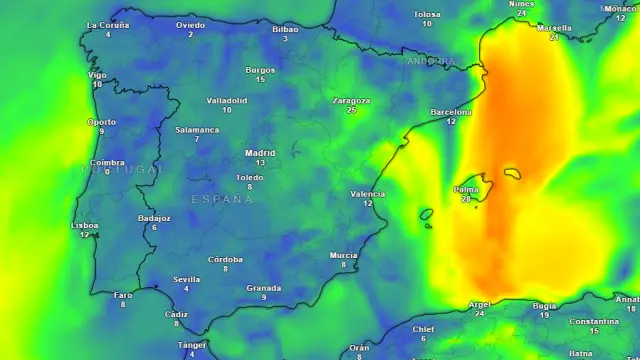 Mapa de vientos en España