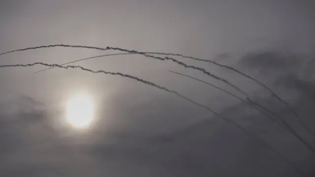 Israeli Iron Dome air defense system fires to intercept missiles from Iran over Tel Aviv, Israel, Thursday, March 26, 2026. (AP Photo/Ohad Zwigenberg) ADDITION: Adding that the missiles came from Iran.