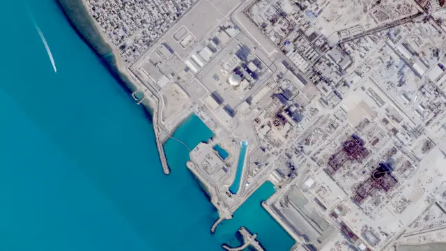 Imagen satelital que muestra la central nuclear de Bushehr, en Irán.