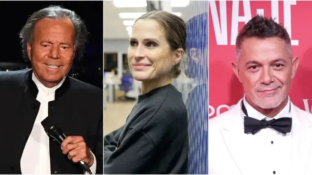 De izquierda a derecha vemos a Julio Iglesias, Verdeliss y Alejandro Sanz.