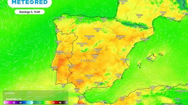 Mapa de temperaturas de este domingo en España.
