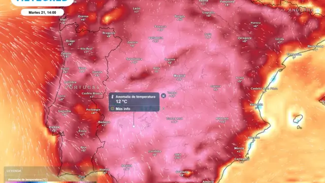 Mapa de temperaturas previstas para este martes 21 de abril.
