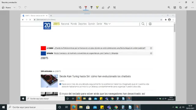 Con la aplicación 'Captura y boceto' se puede seleccionar la zona exacta que queremos capturar y guardarla en forma libre o rectangular.