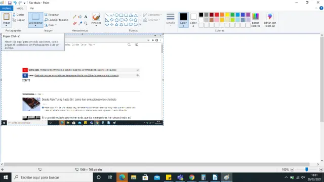 Pulsando en 'Impr Pant' y pegando lo copiado en Paint, también podemos obtener una captura de pantalla de nuestro ordenador.