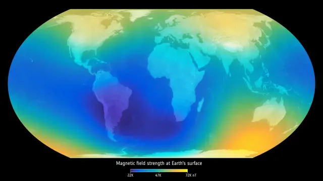 Fuerza del campo magnético en la superficie de la Tierra