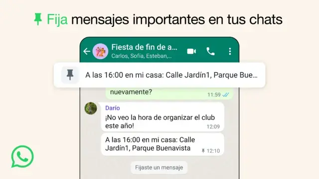 Así se ven los mensajes fijados en WhatsApp