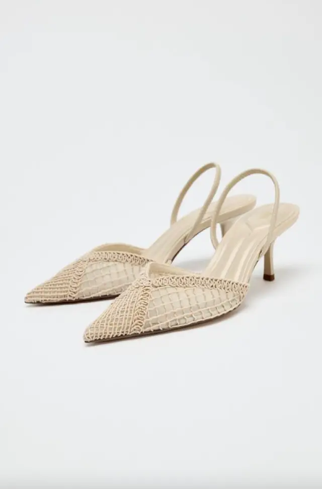 Tacones Blancos Zapatos Slingbacks De Tacon ZARA Mujer, Blancos