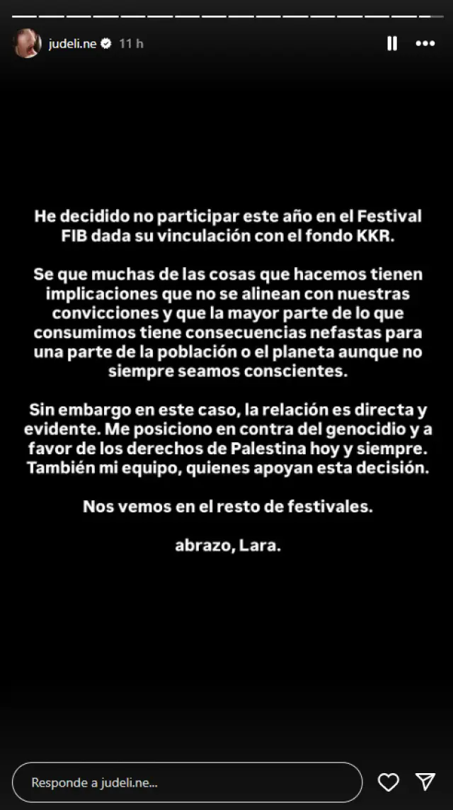 Comunicado de Judeline: se retira del festival FIB.