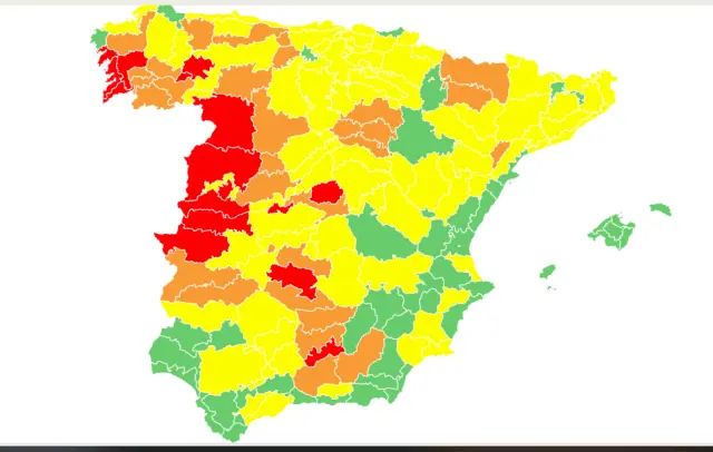 Mapa de las alertas de Meteosalud.