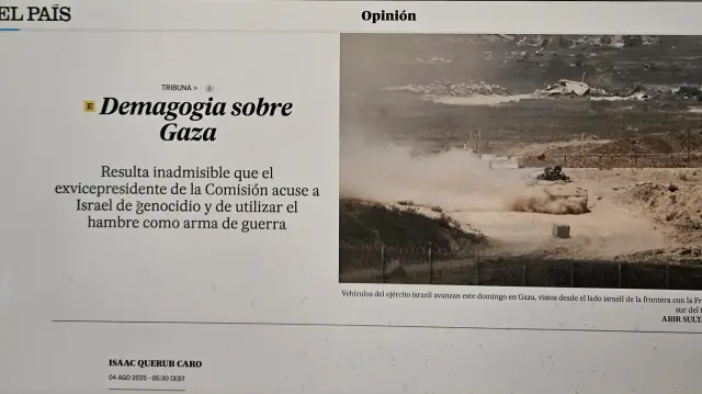 Artículo del sionista Isaac Querub en El País de ayer que desapareció muy pronto de su versión digital elpais.es.
