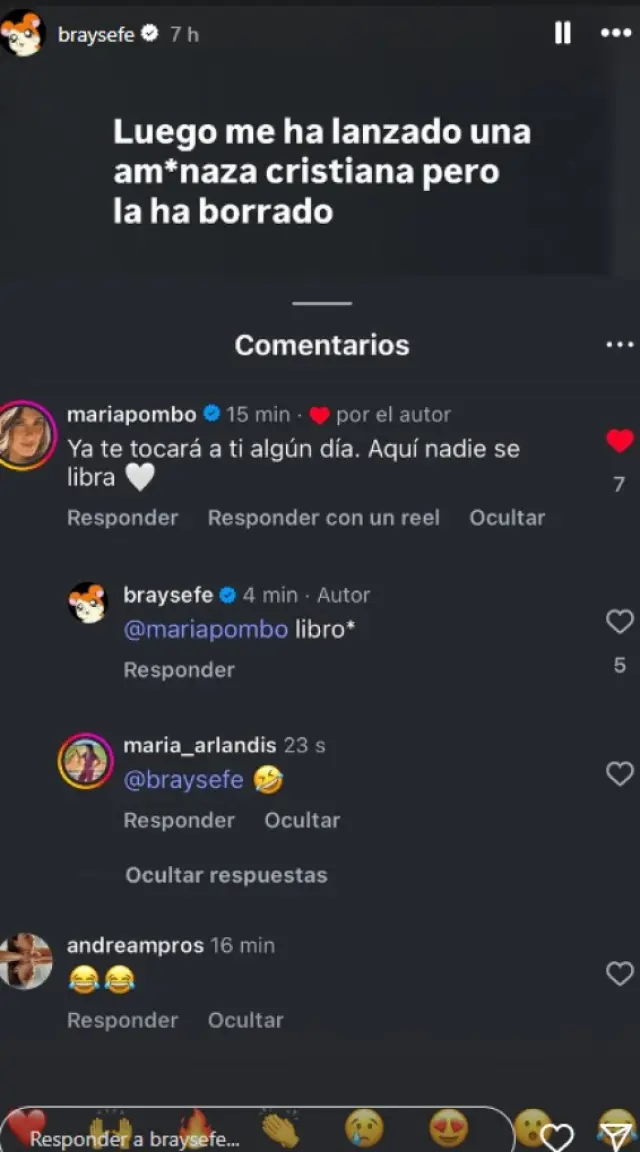 La pulla de Brays Efe a María Pombo por la polémica de la lectura.