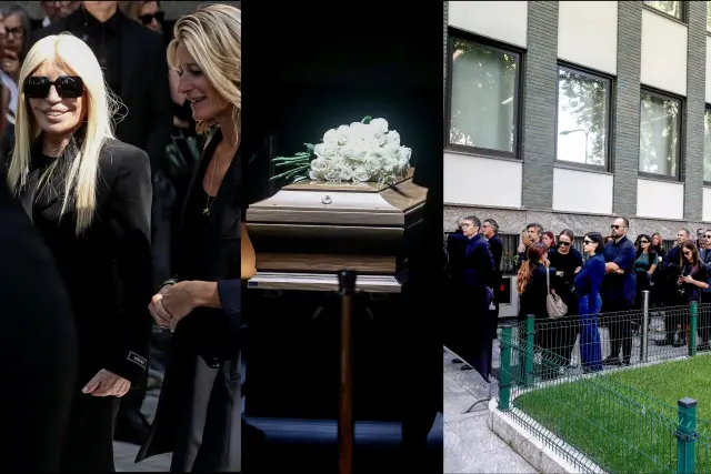 Combo de algunas de las imágenes de la galería de la capilla ardiente de Giorgio Armani.
