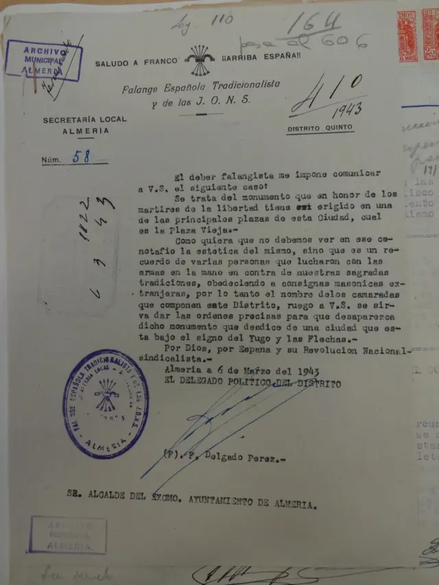 Documento que ordenó la demolición del Mausoleo a los Coloraos en 1943.