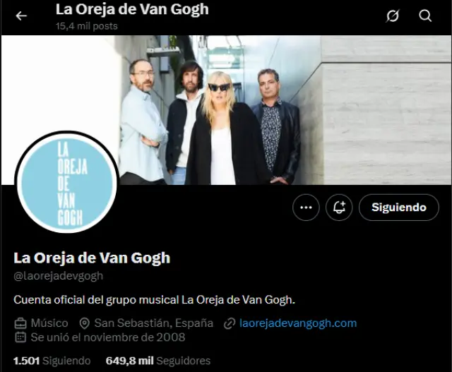 Captura de pantalla de la cuenta de X de La Oreja de Van Gogh