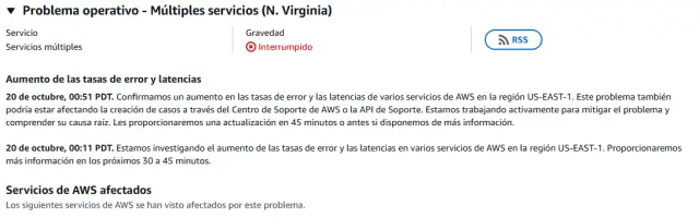 Caída mundial de Amazon Web Services