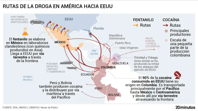 Rutas de las drogas por América.