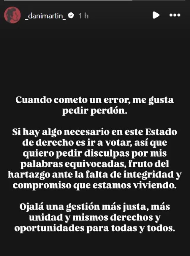 Dani Martín pide perdón por su alegato político.