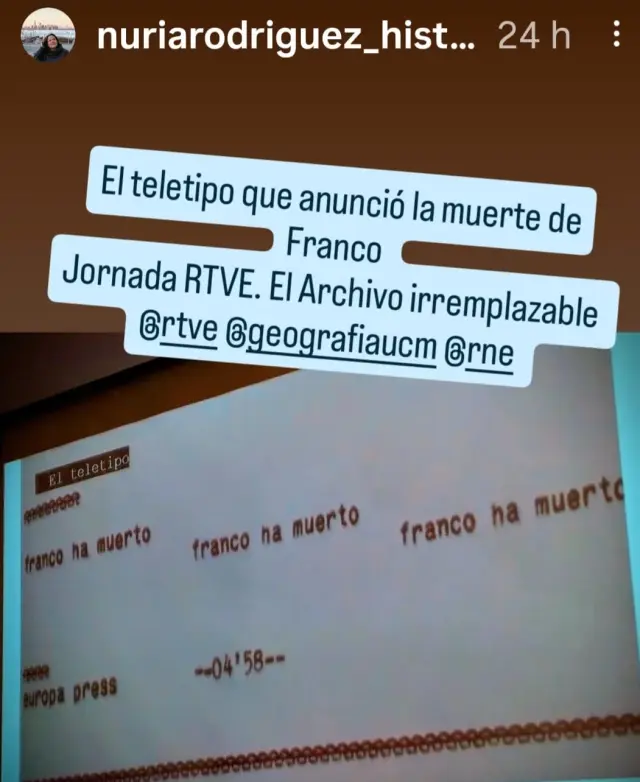 El teletipo de Europa Press sobre la muerte de Franco a las 4,58 del 20N.