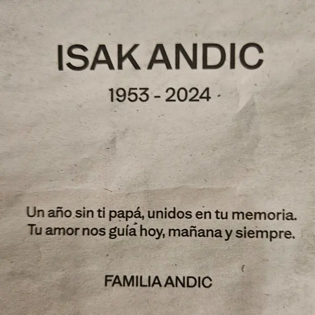 Texto del anuncio pagado por la familia Andic en recuerdo del aniversario de la muerte de su padre Isak Andic.