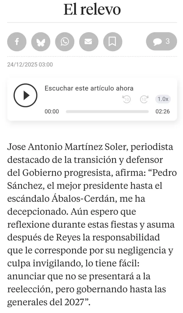 Primer párrafo del artículo de Guindal en La Vanguardia de hoy