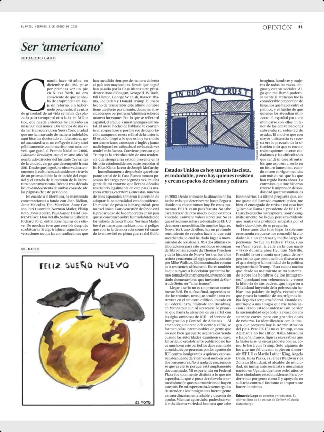 Artículo de Lago en El País de hoy