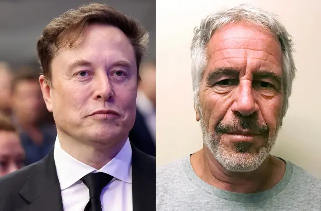 Combo de fotos de Elon Musk y Jeffrey Epstein.