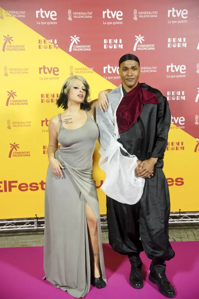 BENIDORM, ALICANTE COMUNIDAD VA, SPAIN - FEBRUARY 06: Singers Dora and Marlon Collins during the welcome to Benidorm Fest 2026, at the Benidorm Cultural Centre, on 7 February 2026, in Benidorm, Alicante, Comunidad Valenciana, Spain. This is the fifth edition of the festival which will see two semi-finals - on 10 and 12 February - before the final on 14 February 2026. (Photo By Roberto Plaza/Europa Press via Getty Images)