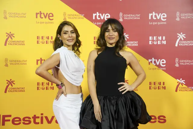 BENIDORM, ALICANTE COMUNIDAD VA, SPAIN - FEBRUARY 06: Singers Julia Medina and Maria Leon during the welcome to Benidorm Fest 2026, at the Benidorm Cultural Centre, on 7 February 2026, in Benidorm, Alicante, Valencian Community, Spain. This is the fifth edition of the festival in which two semi-finals will be held - on 10 and 12 February - before the final on 14 February 2026. (Photo By Roberto Plaza/Europa Press via Getty Images)