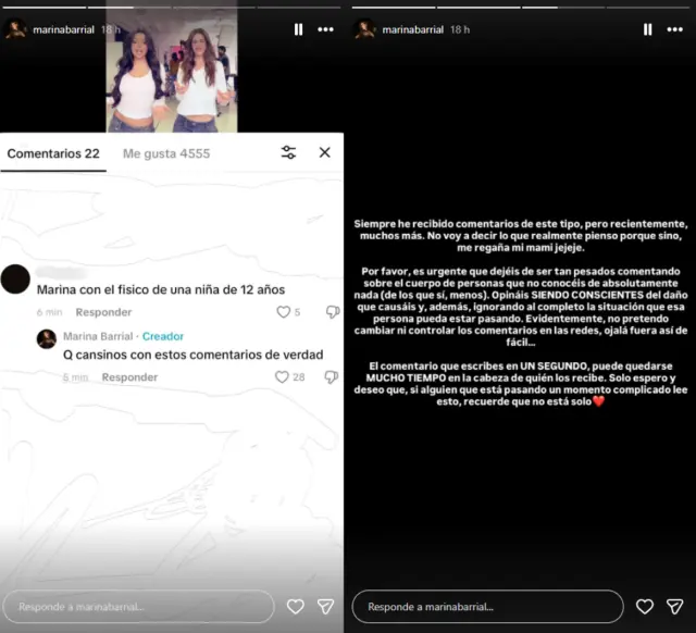 Marina Barrial, a través de 'stories'.