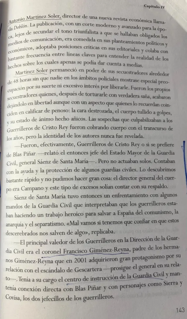 Página del libro de Carcedo donde el general Sáenz de Santa María habla de mi secuestro.