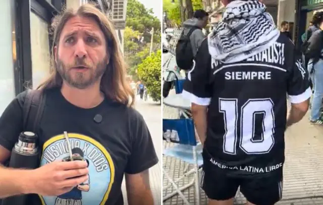 Agustín Matyor y otro seguidor, a la puerta del Juzgado.