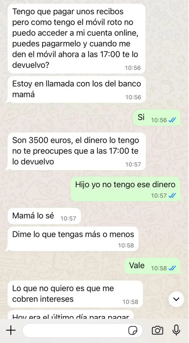 Extracto de la conversación de Carmen con su estafador.