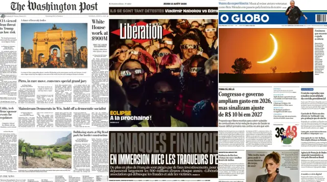 El eclipse de sol ilustra las portadas de estos tres periódicos internacionales.