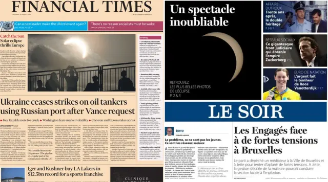El espectáculo inolvidable del eclipse también ocupa las portadas de estos dos periódicos.