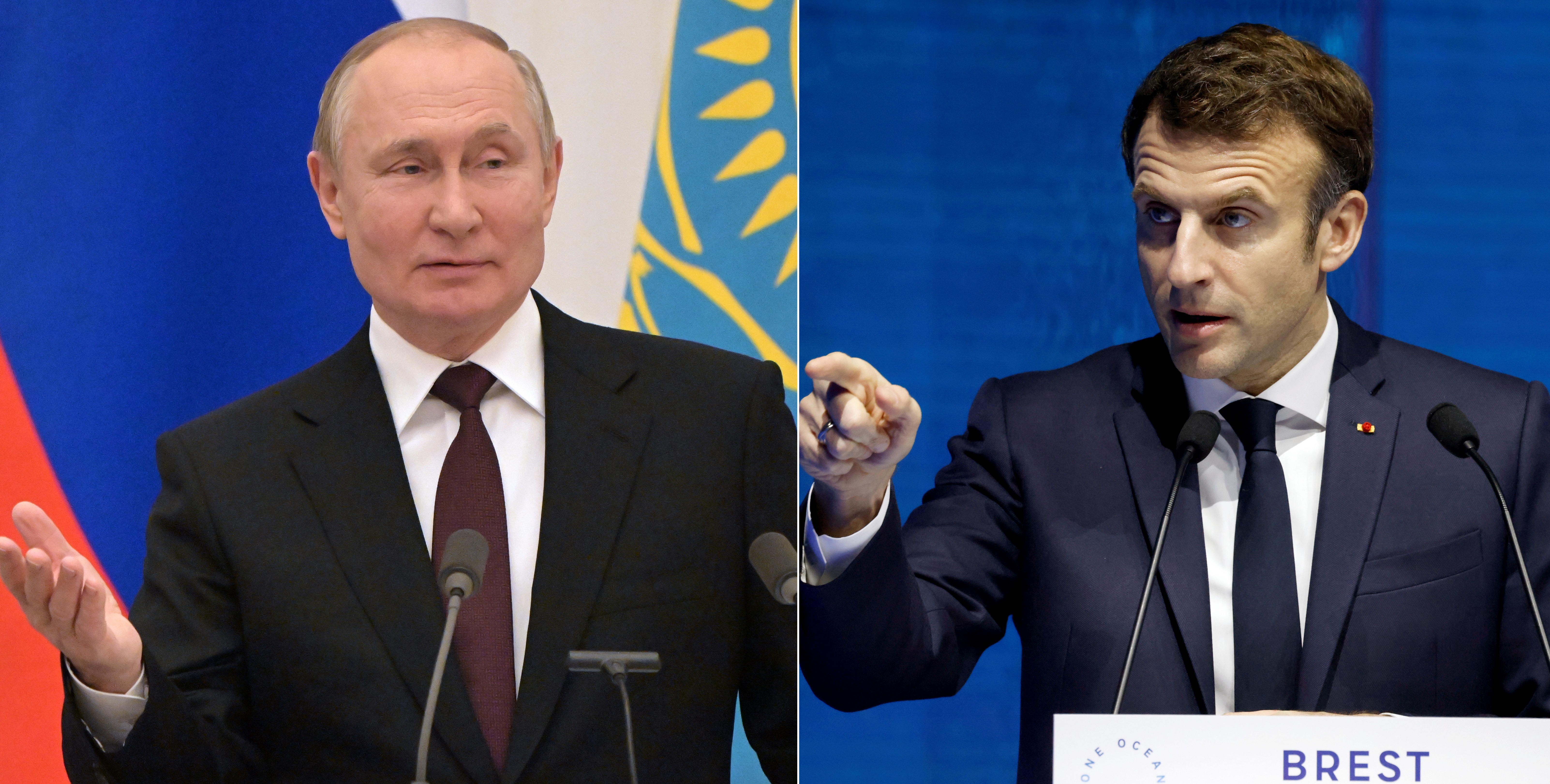 El presidente ruso, Vladimir Putin; y el presidente de Francia, Emmanuel Macron, en imágenes de archivo.